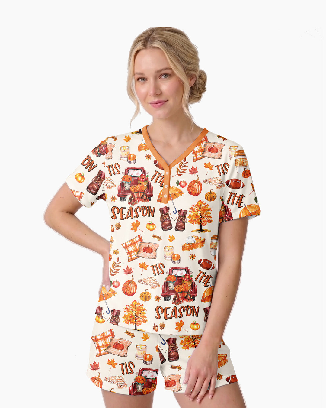 Fall Tis the Season Bamboo Women Short Sleeve Short Pajama Set