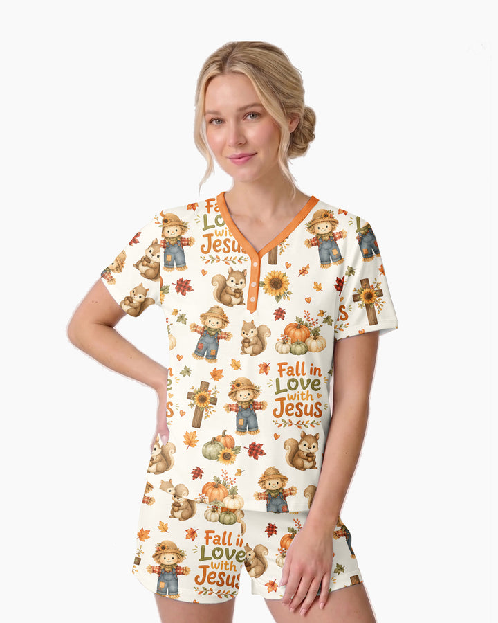 Fall For Jesus Bamboo Women Short Sleeve Short Pajama Set