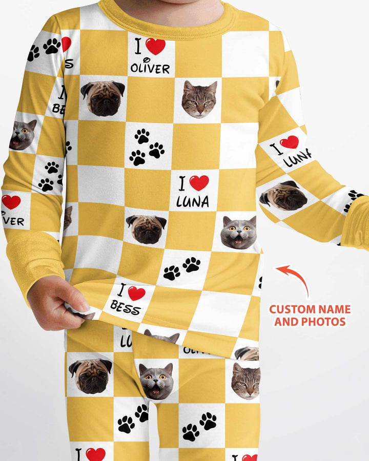 Custom Photo I Love My Best Friend Dog/ Cat Bamboo Two Piece Long Sleeve Pajama Set