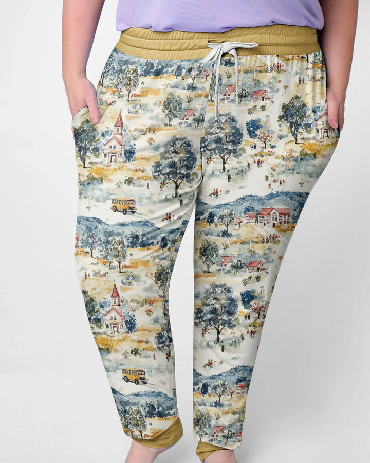 Whimsical Watercolor School Village Bamboo Women Pajama Set