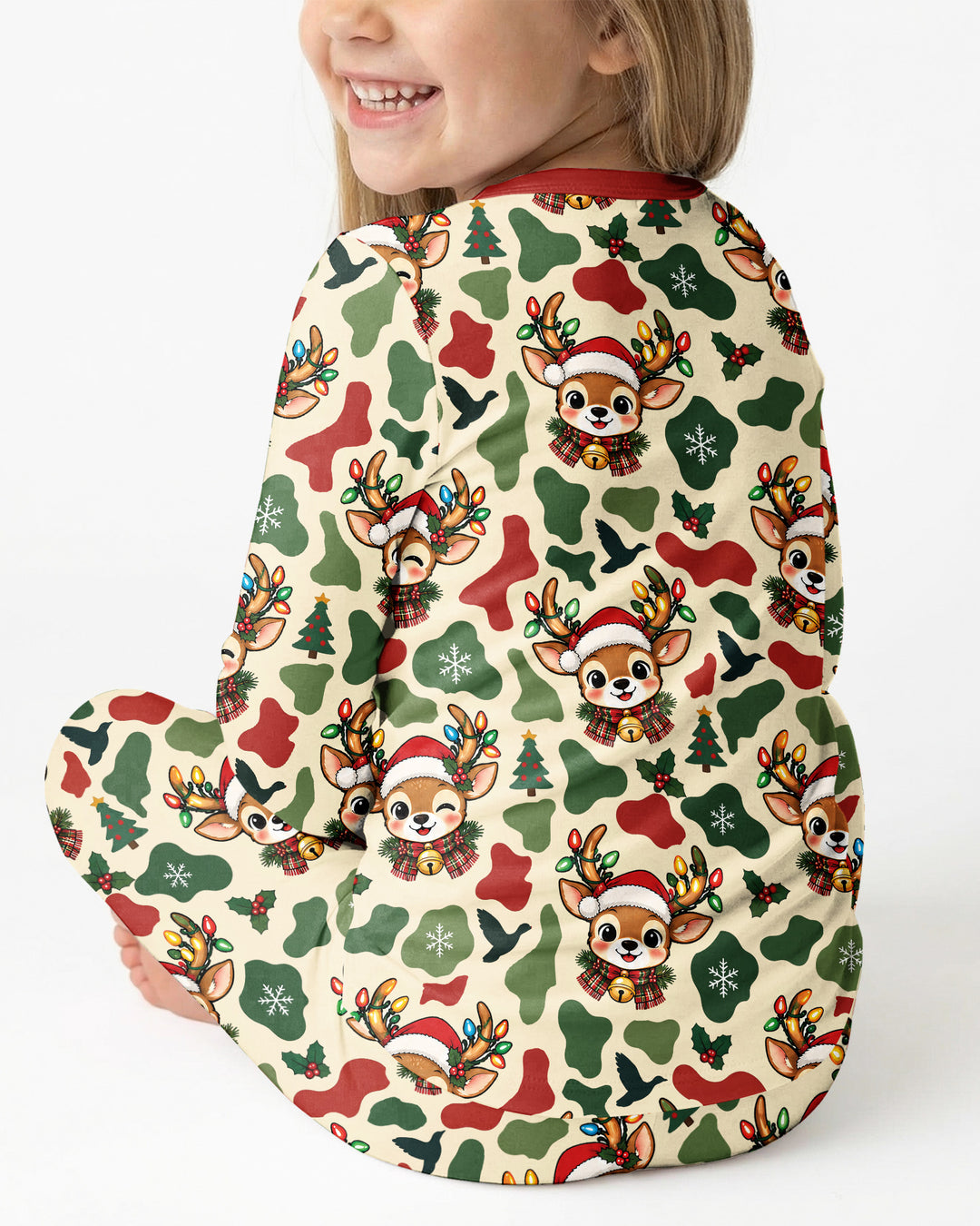 Christmas Deer Hunting Camo Bamboo Two Piece Long Sleeve Pajama Set