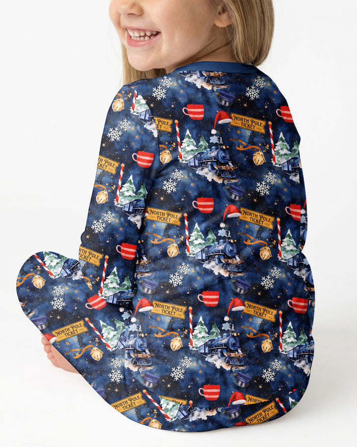 Custom Name North Pole Journey Bamboo Two Piece Long Sleeve Pajama Set