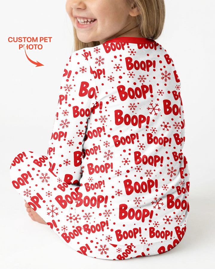 Custom Pet Photo Funny Christmas Boop Bamboo Two Piece Long Sleeve Pajama Set