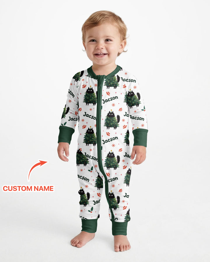 Custom Name Black Cat Christmas Bamboo Convertible Zippy