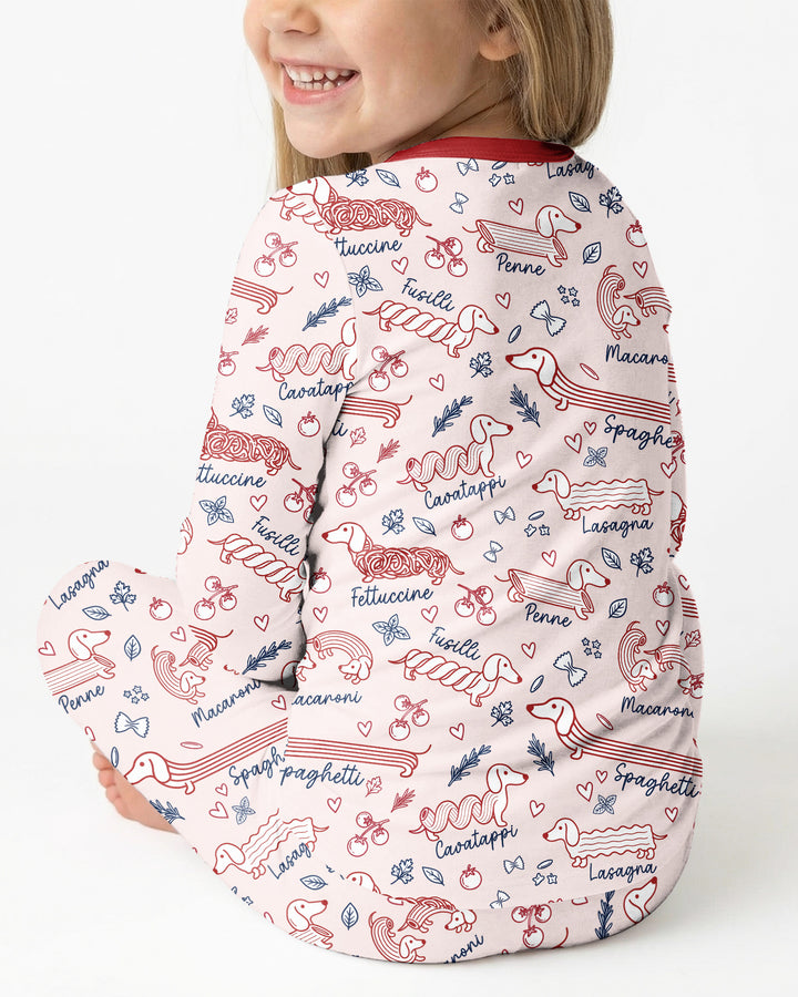 Funny Dachshund Pasta Pups Bamboo Two Piece Long Sleeve Pajama Set
