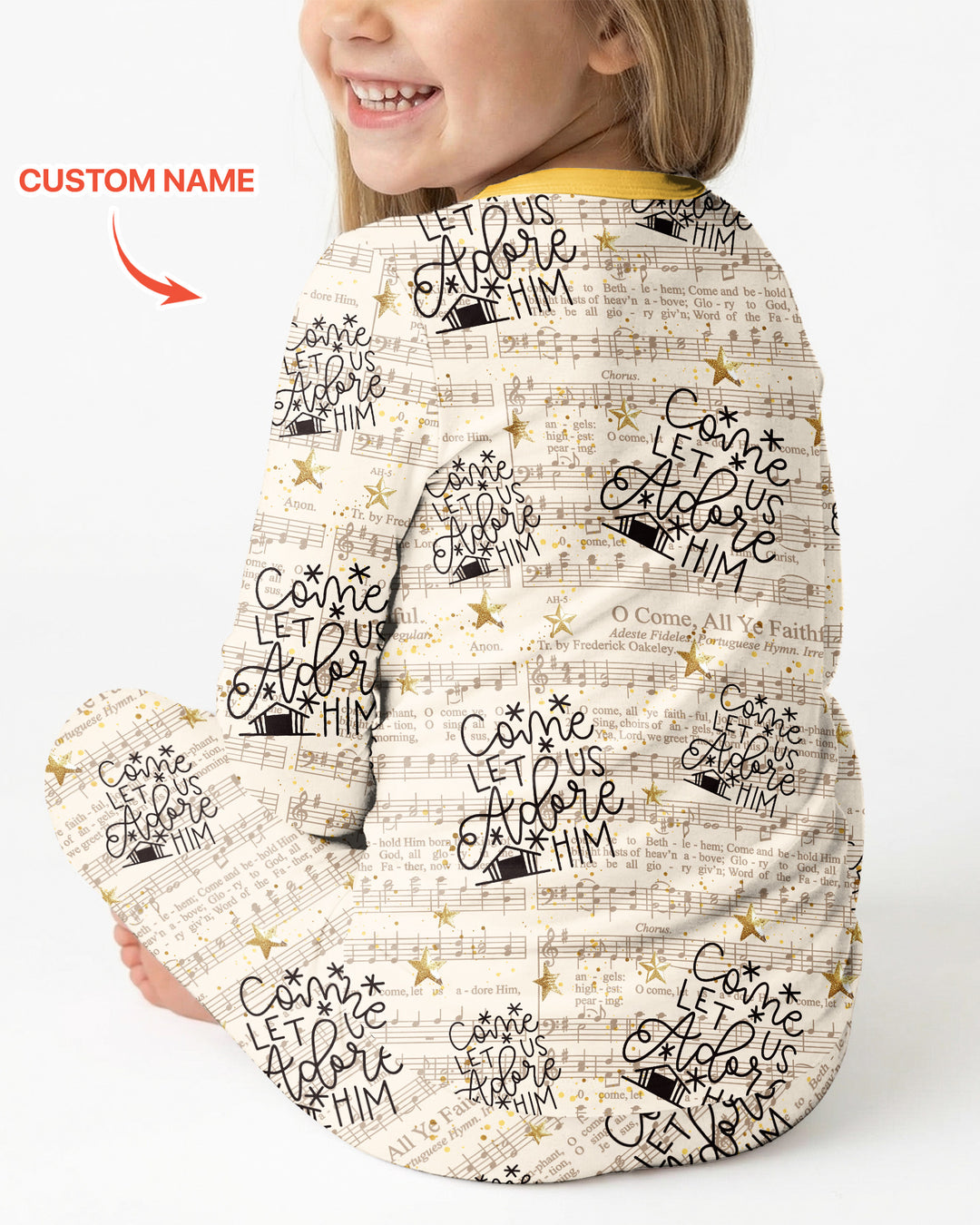 Oh Come Let Us Adore Him Custom Name Mommy And Me Matching Bamboo Two Piece Long Sleeve Pajama Set