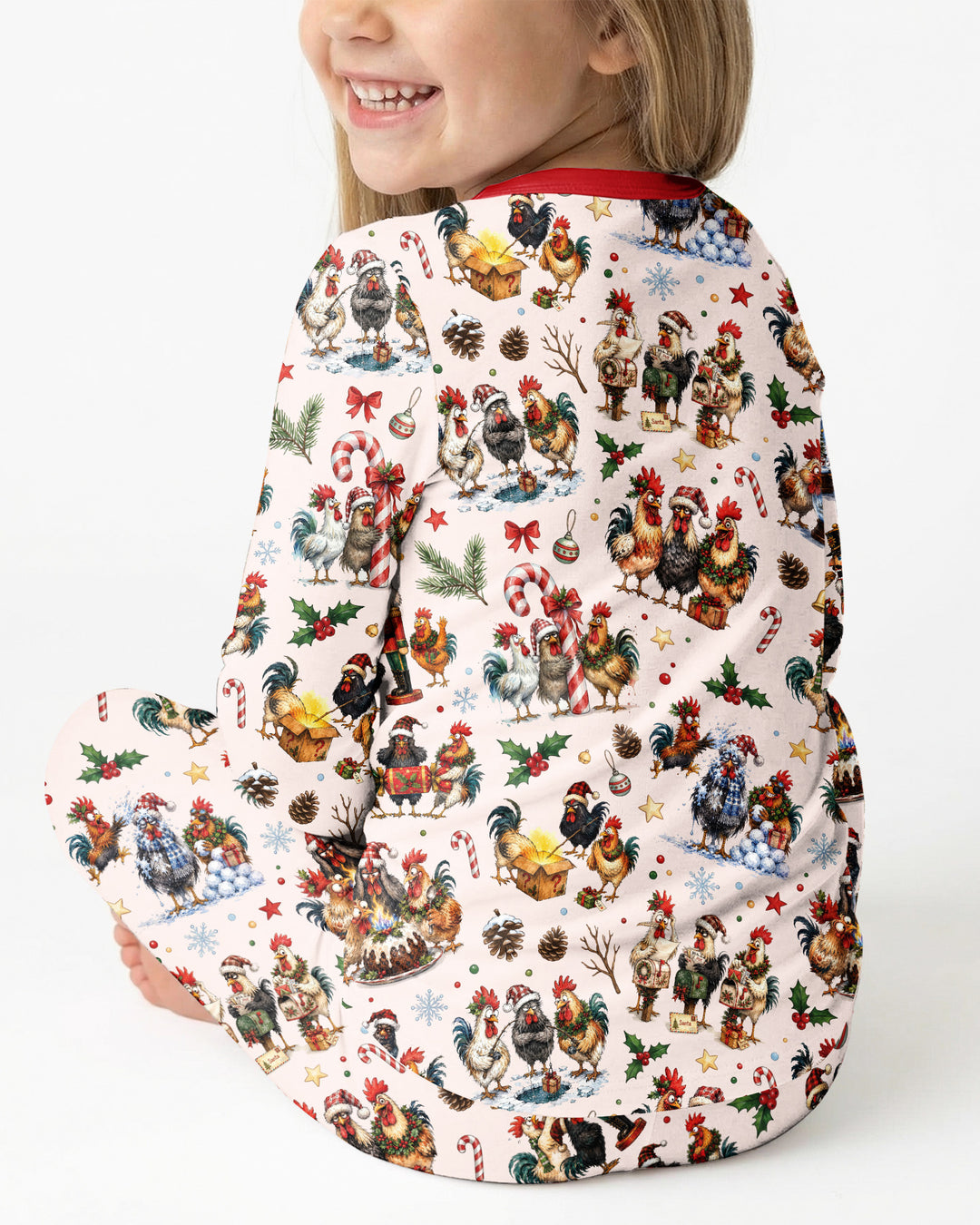 Funny Roosters On Christmas Bamboo Two Piece Long Sleeve Pajama Set