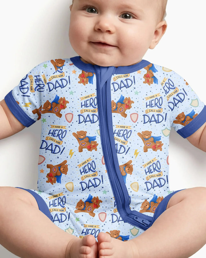 I Have A Hero Daddy & Me Matching Bamboo Shorty Zippy