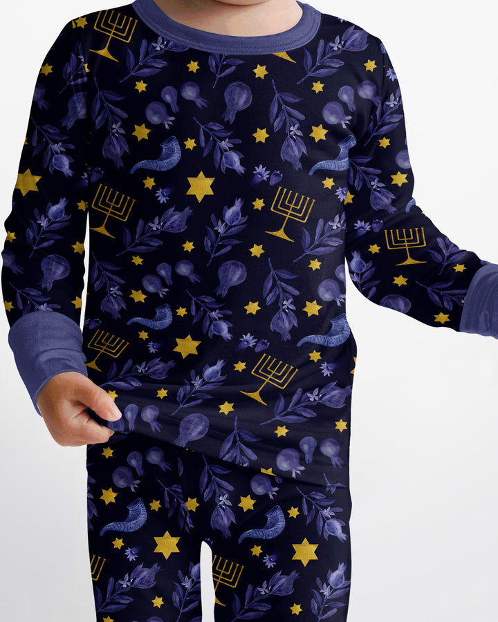 Rosh Hashanah Night Family Matching Bamboo Two Piece Long Sleeve Pajama Set
