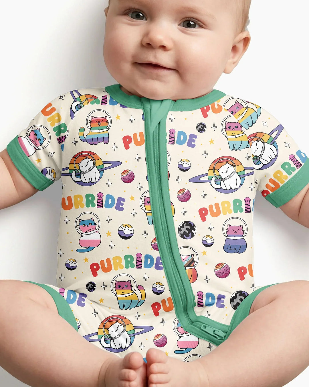 Rainbow Space Cats Family Matching Bamboo Shorty Zippy