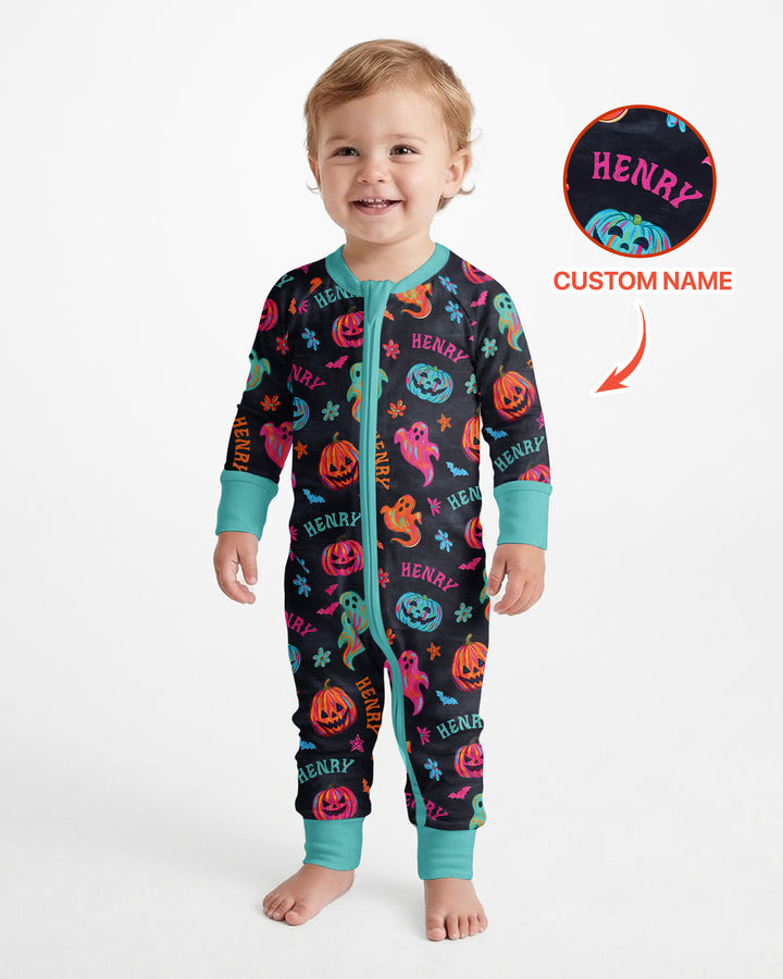 Custom Name Preppy Neon Pumpkin Bamboo Convertible Zippy