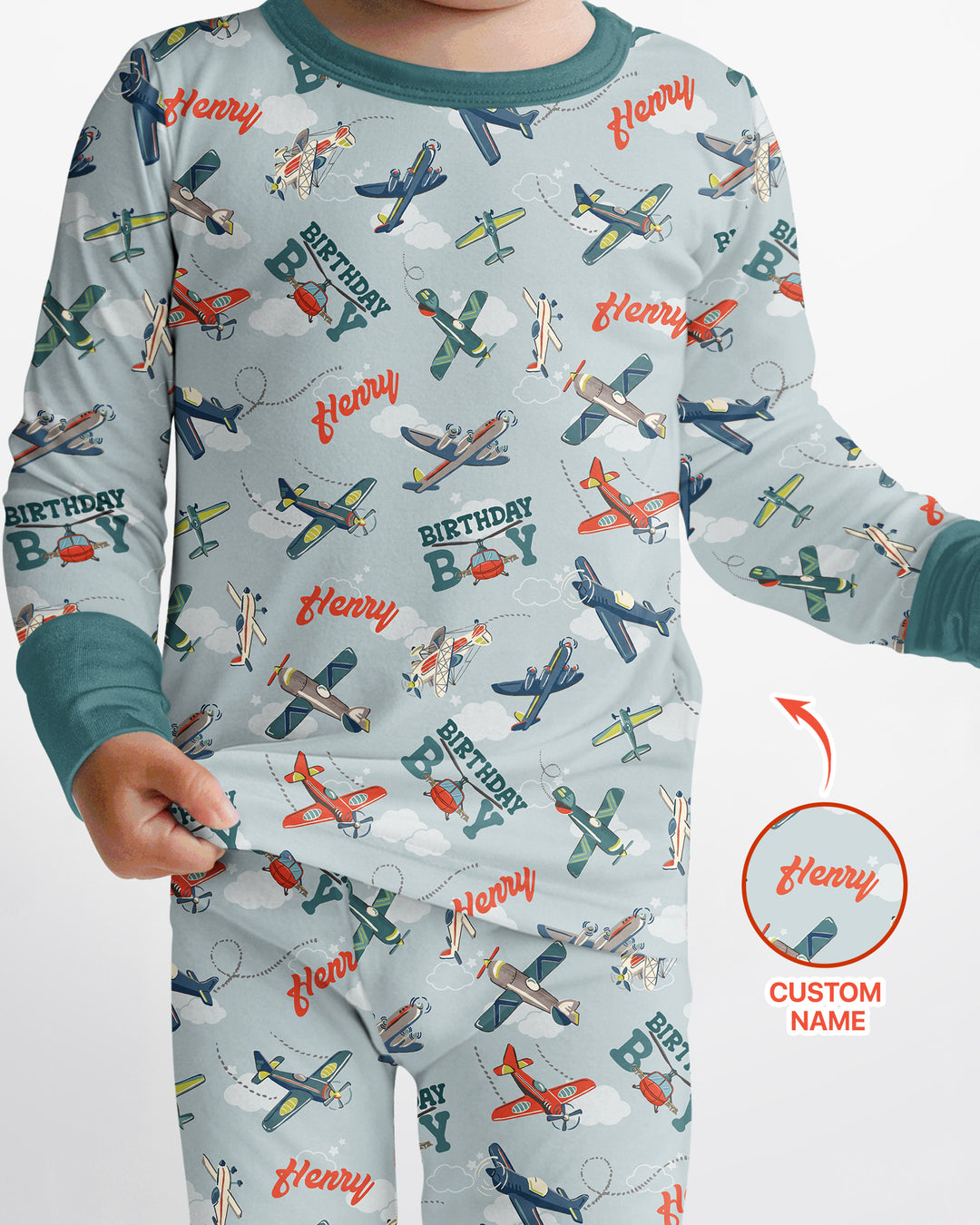 Personalized Airplane Birthday Boy Bamboo Two Piece Long Sleeve Pajama Set