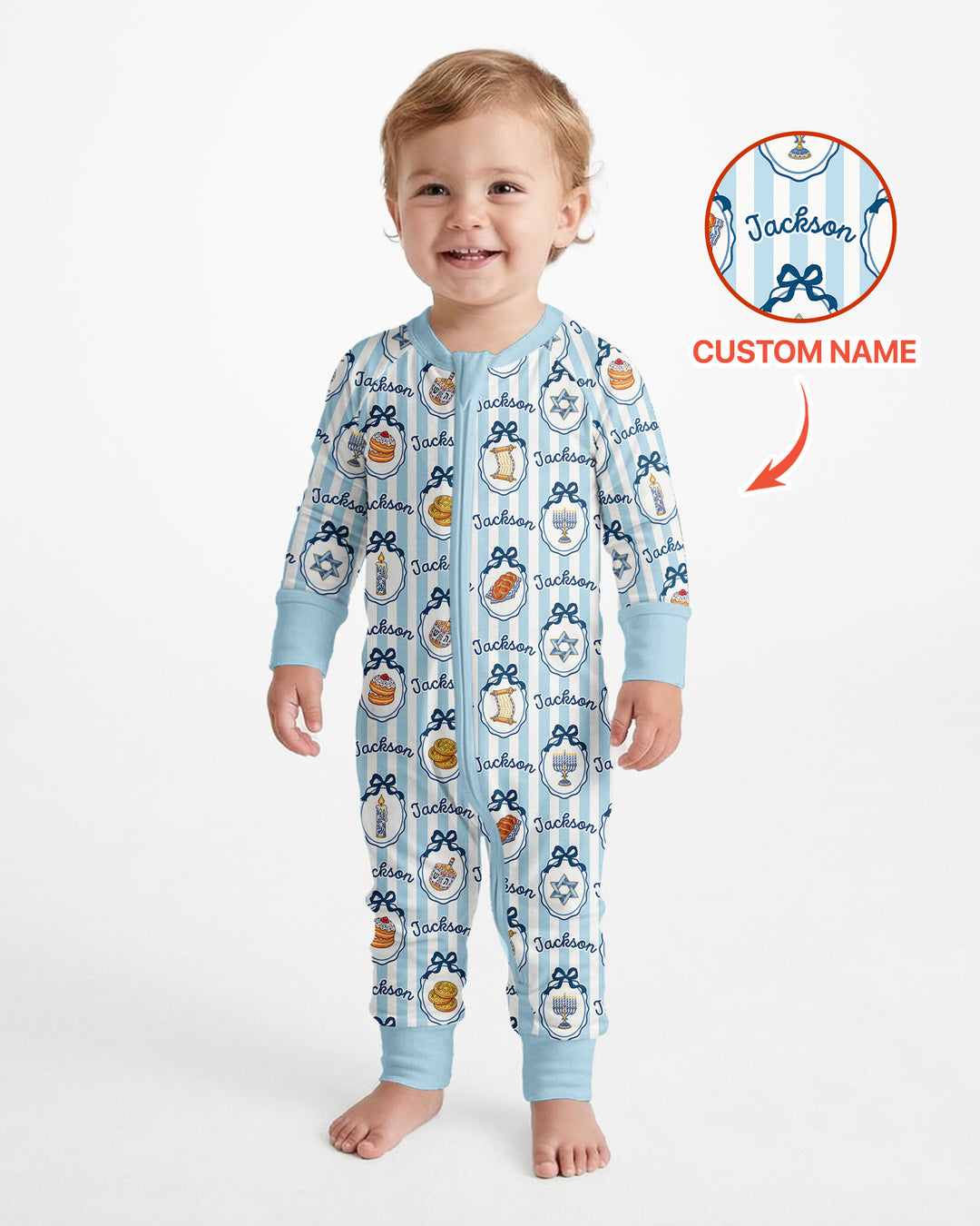 Custom Name Hanukkah Striped Bamboo Convertible Zippy