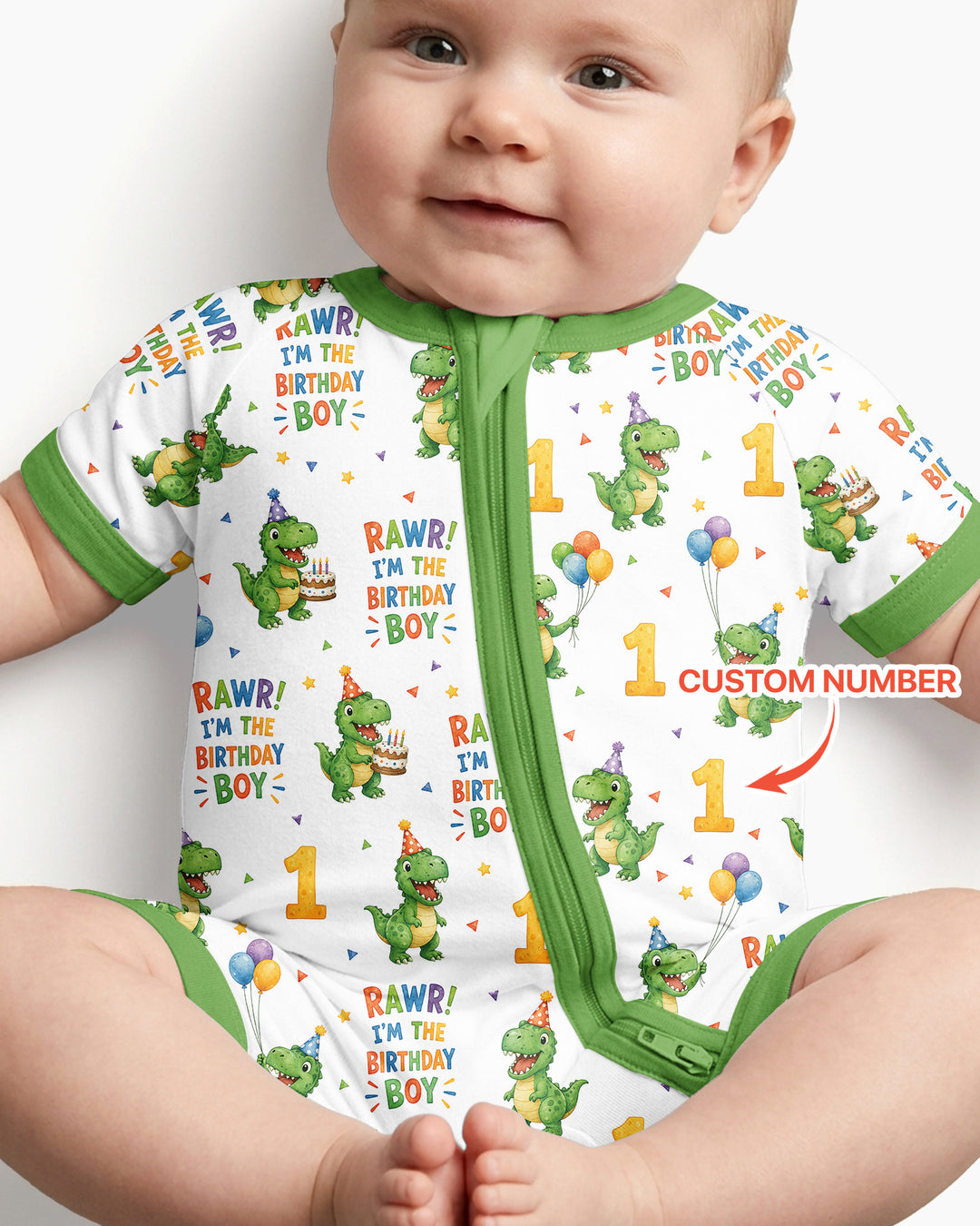 Personalized Dinosaur Birthday Boy Bamboo Shorty Zippy