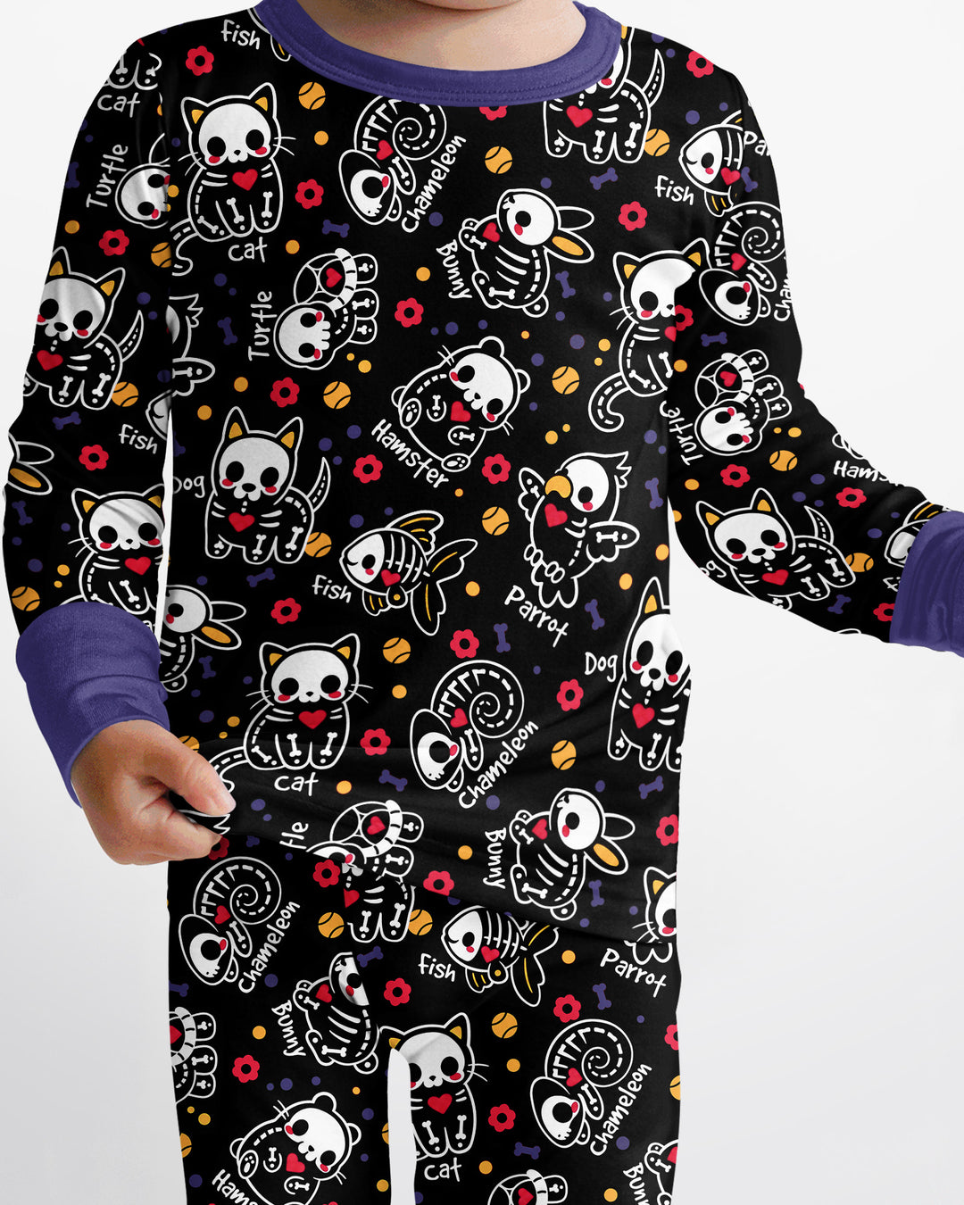 Kawaii Skeleton Pets Bamboo Two Piece Long Sleeve Pajama Set