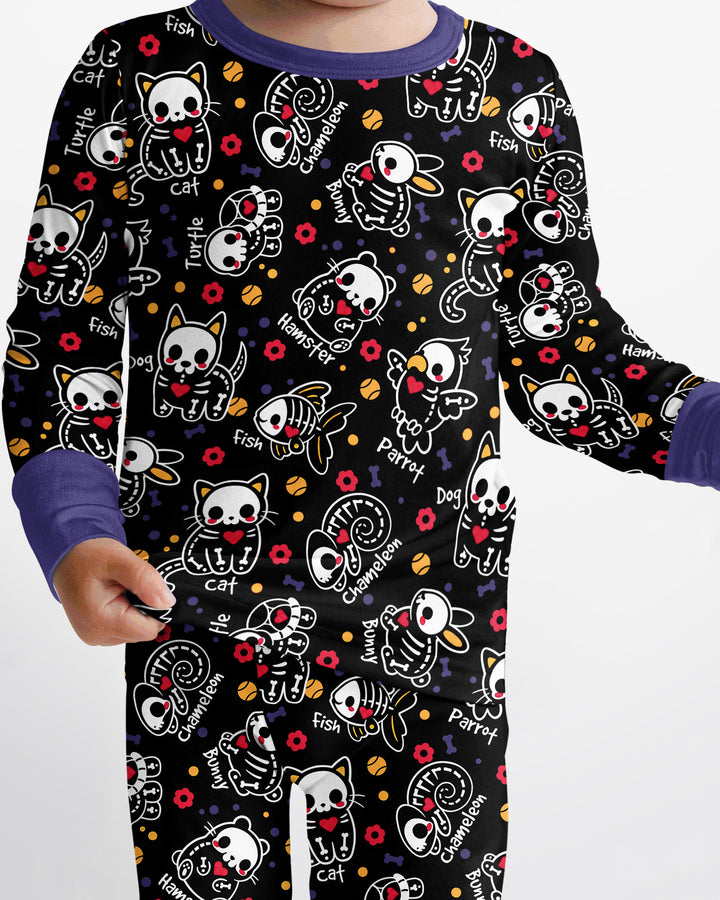 Kawaii Skeleton Pets Bamboo Two Piece Long Sleeve Pajama Set