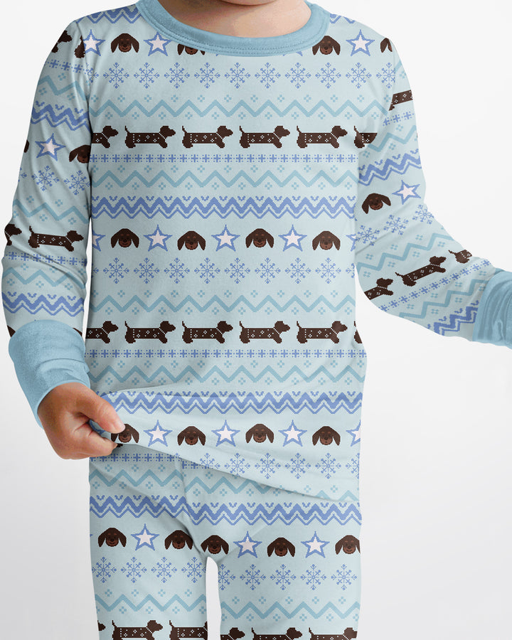 Dachshund Winter Fair Isle Bamboo Two Piece Long Sleeve Pajama Set