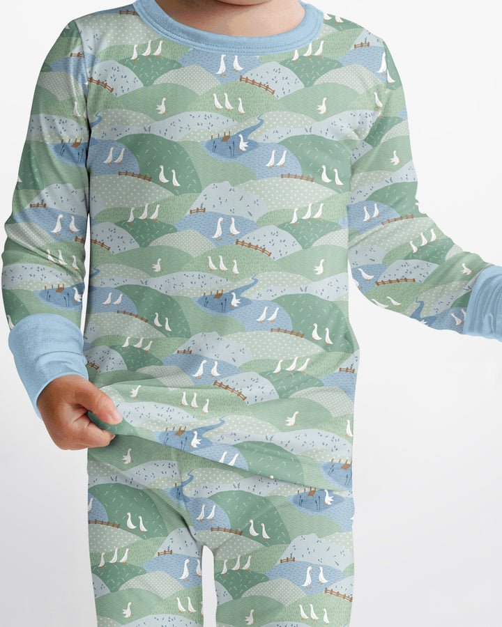 Wandering Geese Family Matching Bamboo Two Piece Long Sleeve Pajama Set