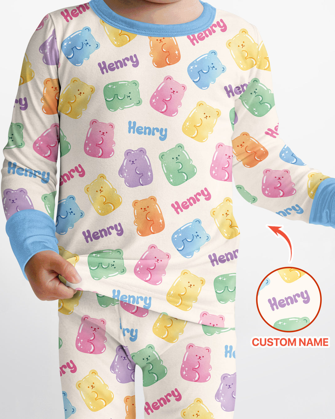 Kawaii Jelly Gummy Bears Custom Name Bamboo Two Piece Long Sleeve Pajama Set
