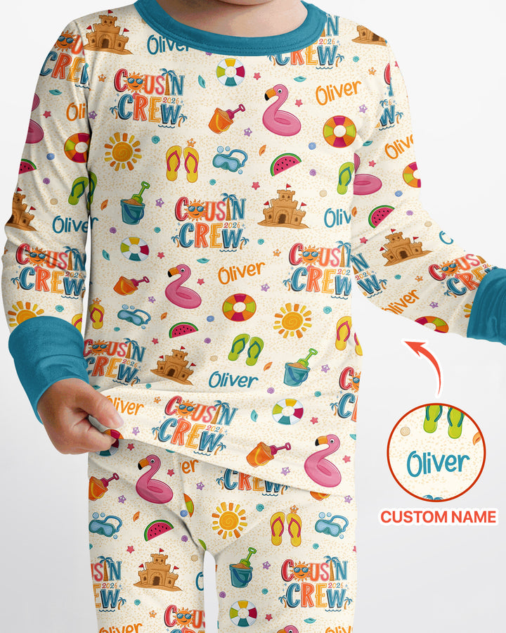 Custom Name Summer 2026 Cousin Crew Bamboo Two Piece Long Sleeve Pajama Set