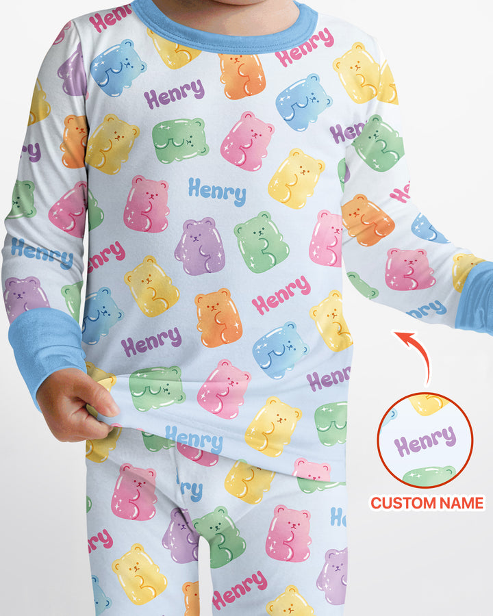 Kawaii Jelly Gummy Bears Custom Name Bamboo Two Piece Long Sleeve Pajama Set