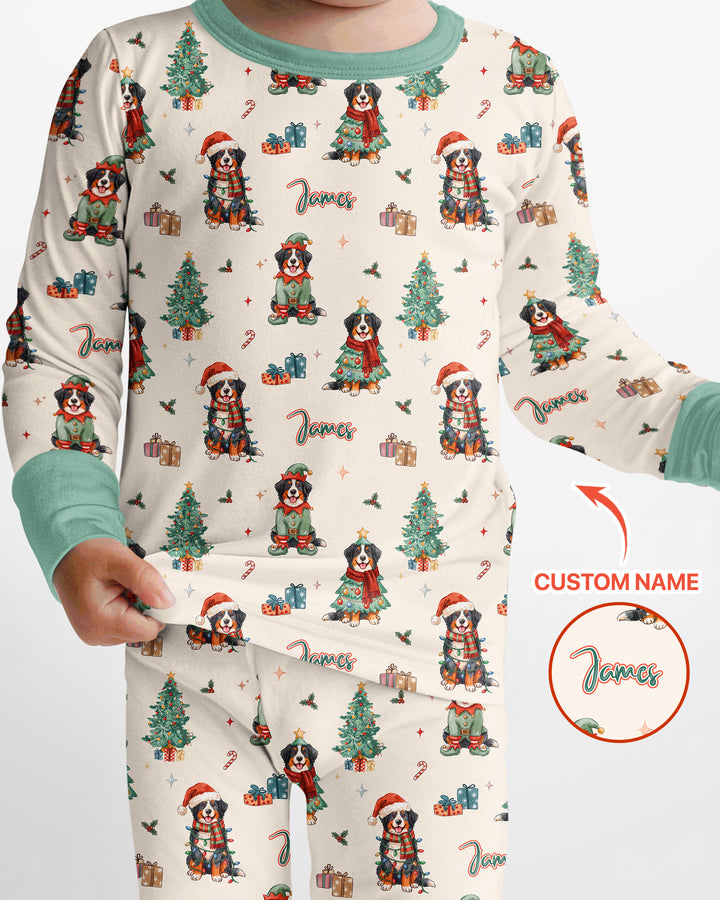 Christmas Bernese Mountain Dog Family Matching Bamboo Two Piece Long Sleeve Pajama Set