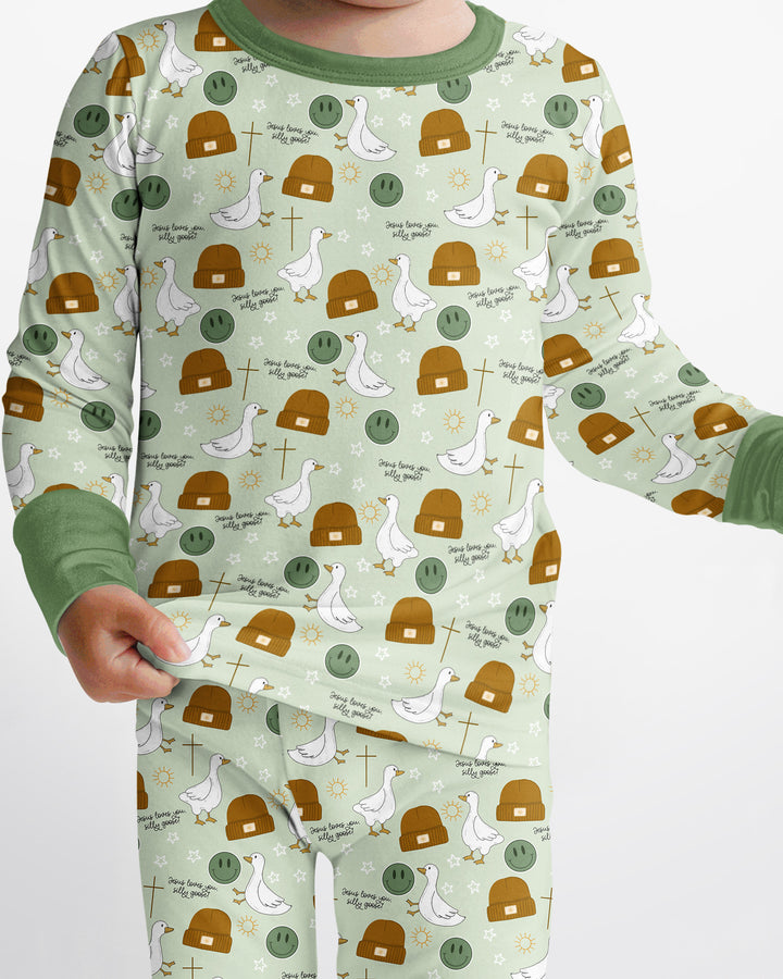 Jesus Loves You Silly Goose Bamboo Two Piece Long Sleeve Pajama Set