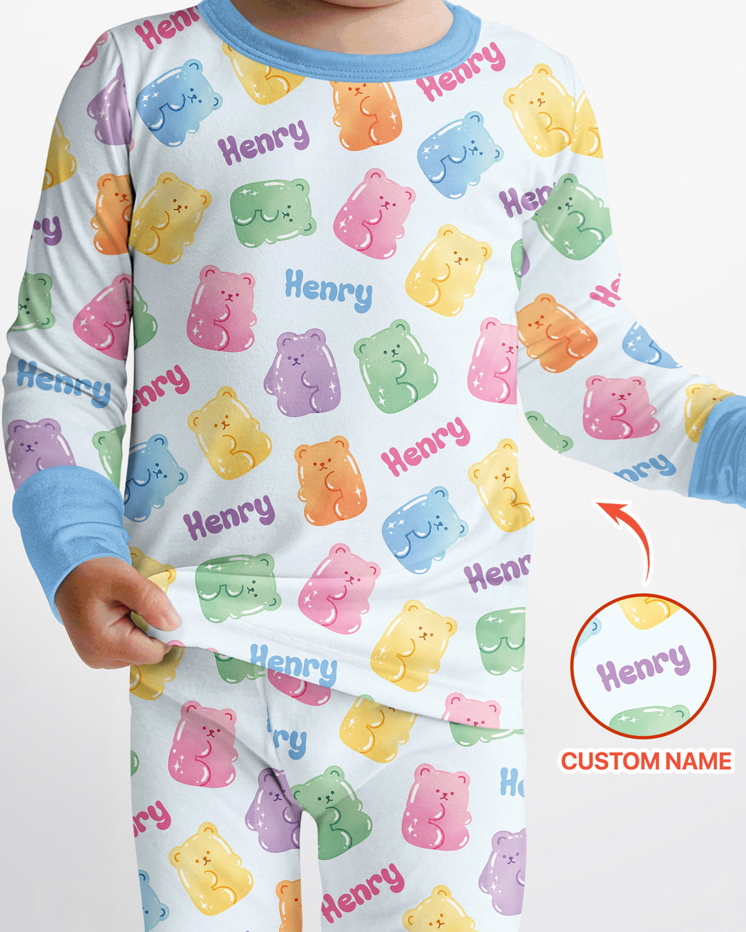 Kawaii Jelly Gummy Bears Custom Name Bamboo Two Piece Long Sleeve Pajama Set