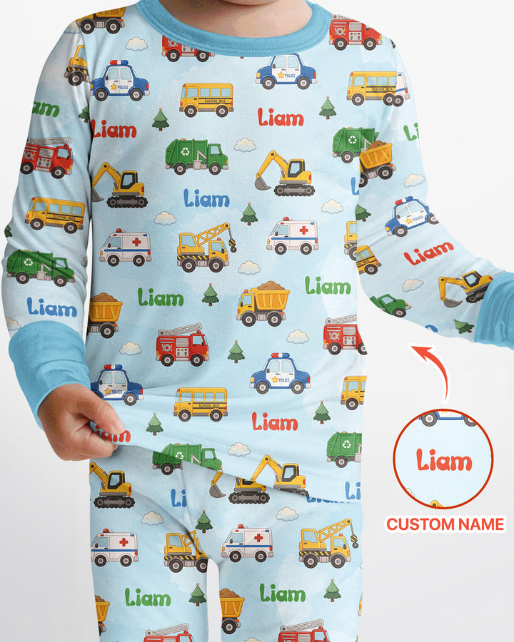 Busy Vehicles Bamboo Two Piece Long Sleeve Pajama Set