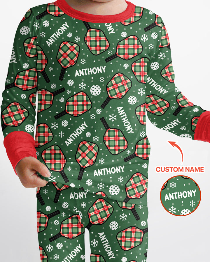 Custom Name Plaid Paddle Bamboo Two Piece Long Sleeve Pajama Set