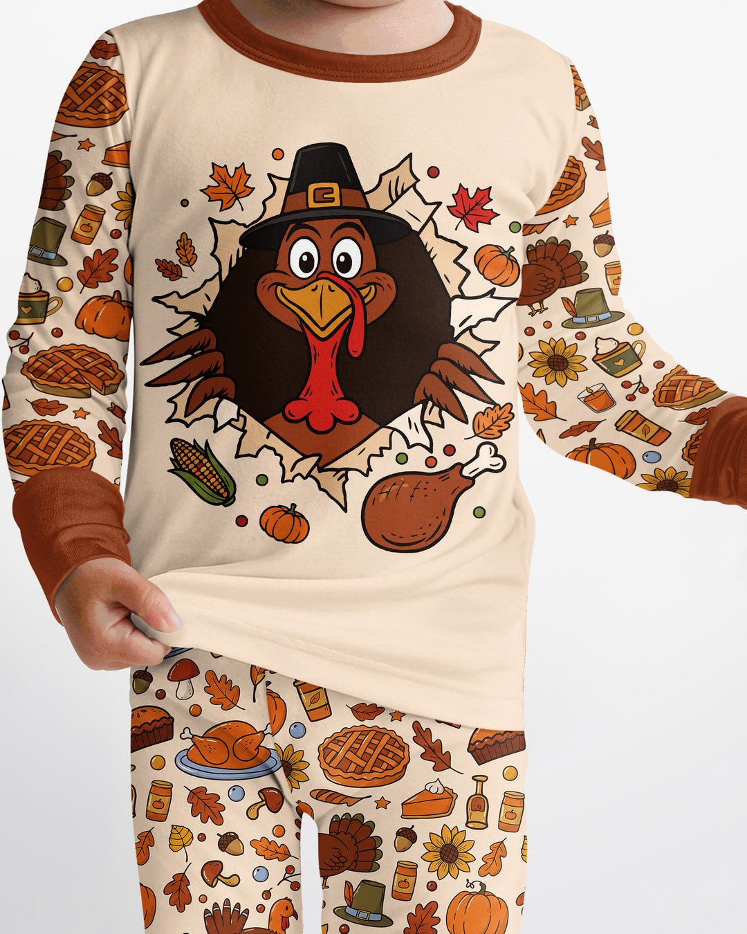 Funny Turkey on Thanksgiving Bamboo Two Piece Long Sleeve Pajama Set
