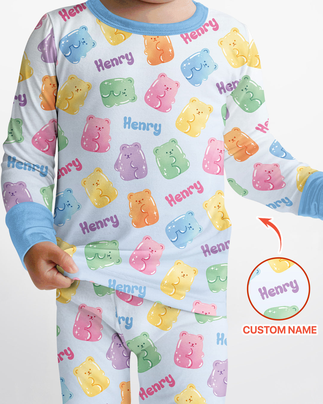 Kawaii Jelly Gummy Bears Custom Name Bamboo Two Piece Long Sleeve Pajama Set