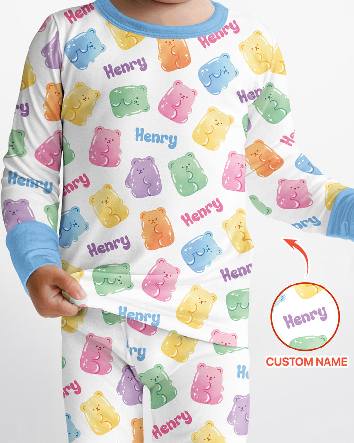 Kawaii Jelly Gummy Bears Custom Name Bamboo Two Piece Long Sleeve Pajama Set