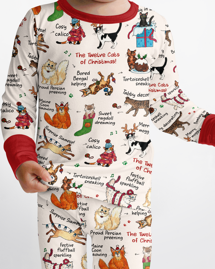 The 12 Cats of Christmas Bamboo Two Piece Long Sleeve Pajama Set