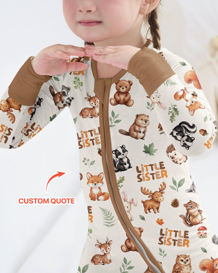 Custom Quote Woodland Animal Matching Sibling Bamboo Convertible Zippy