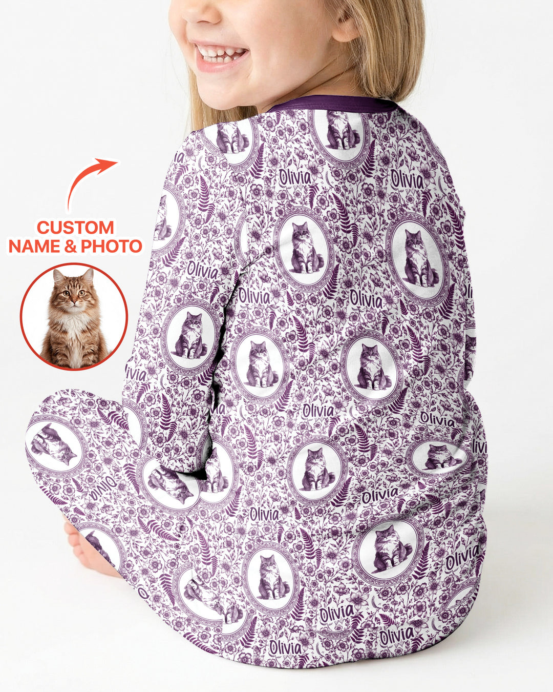 Custom Pet Photo Chinoiserie Garden Bamboo Two Piece Long Sleeve Pajama Set