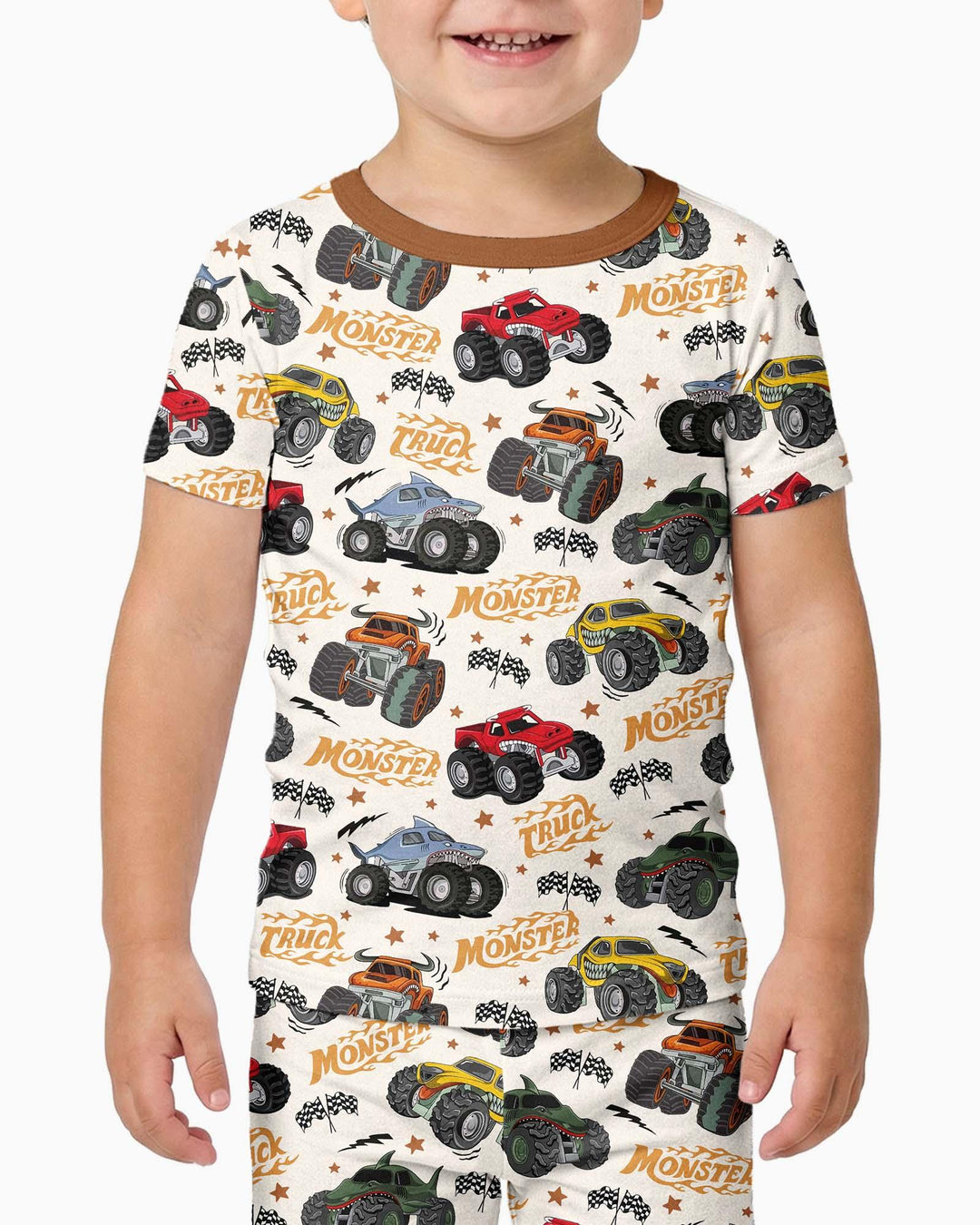 Vroom Vroom Monster Truck Bamboo Two Piece Short Sleeve Pajama Set
