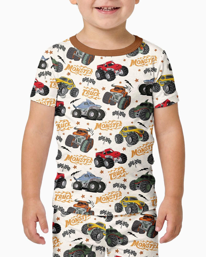 Vroom Vroom Monster Truck Bamboo Two Piece Short Sleeve Pajama Set