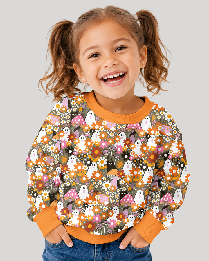 Retro Ghost Mushroom Floral Halloween Bamboo Crewneck Sweatshirt