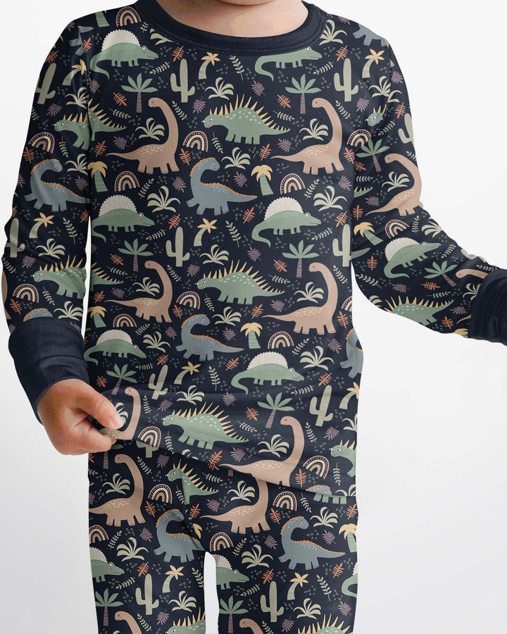 Navy Jurassic Jungle Bamboo Two Piece Pyjamas Set