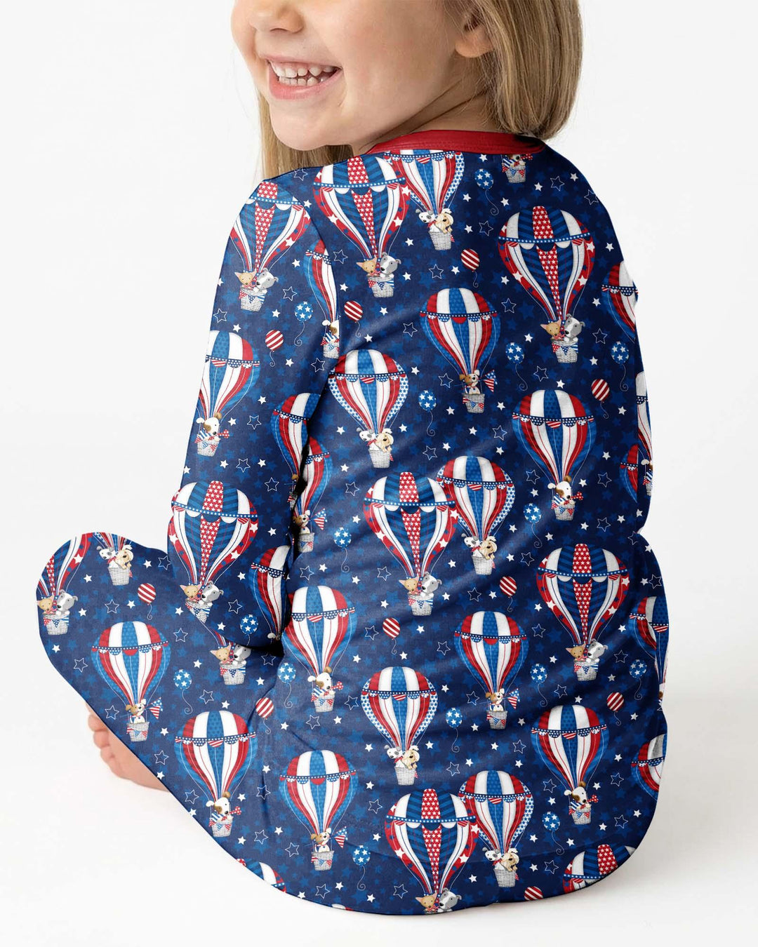 Patriotic Pups in Hot Air Balloons Family Matching Bamboo Two Piece Long Sleeve Pajama Set