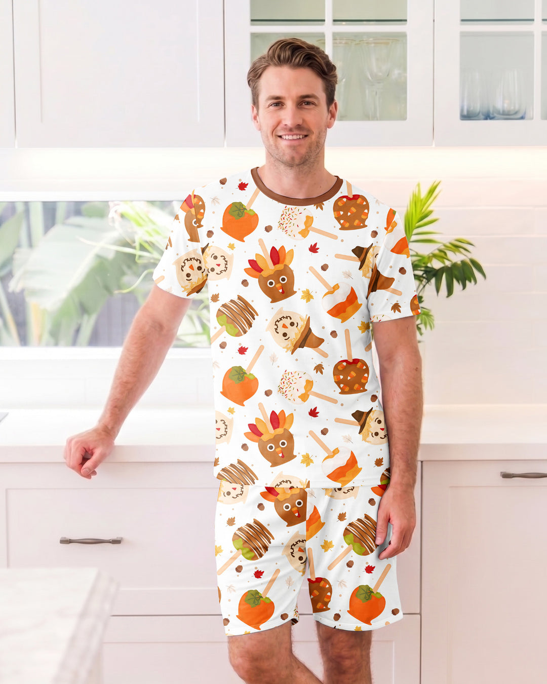 Fall Caramel Apple Family Matching Bamboo Men Short Sleeve Short Pajama Set