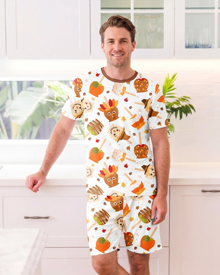 Fall Caramel Apple Family Matching Bamboo Men Short Sleeve Short Pajama Set