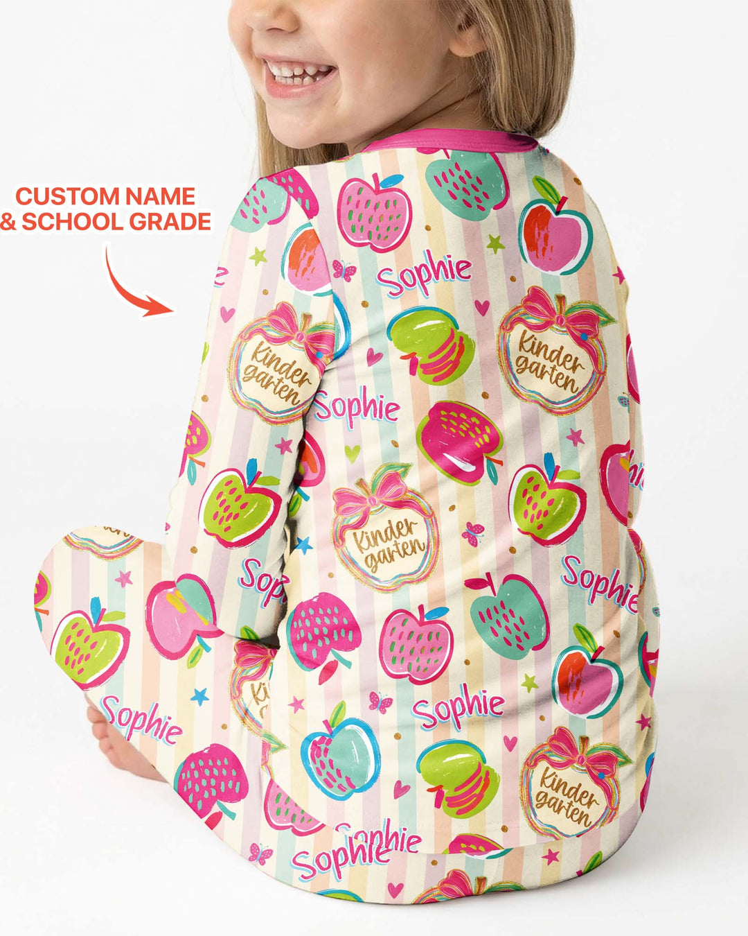 Custom Grade Preppy Apple Bamboo Two Piece Long Sleeve Pajama Set