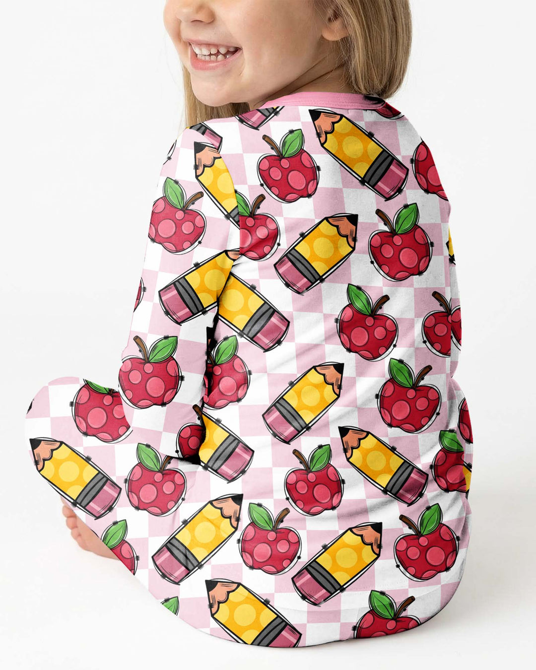 Checkered Apple Scribbles Bamboo Two Piece Long Sleeve Pajama Set