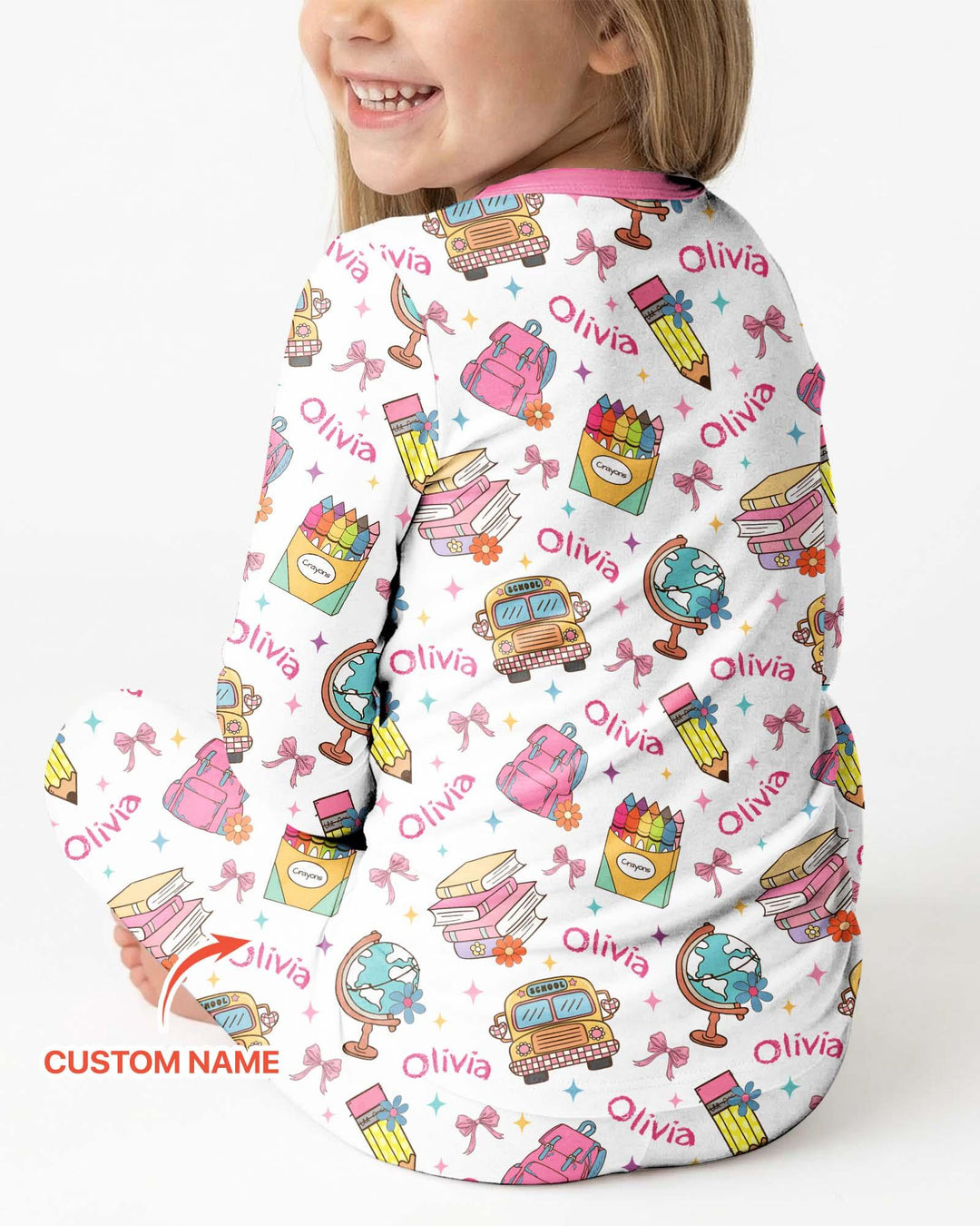 Custom Name Back To School Bamboo Two Piece Long Sleeve Pajama Set