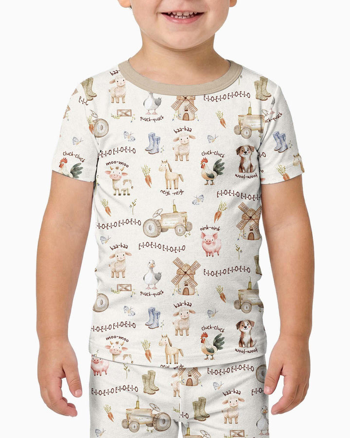 Old McDonald Farm Family Matching Bamboo Two Piece Short Sleeve Pajama Set