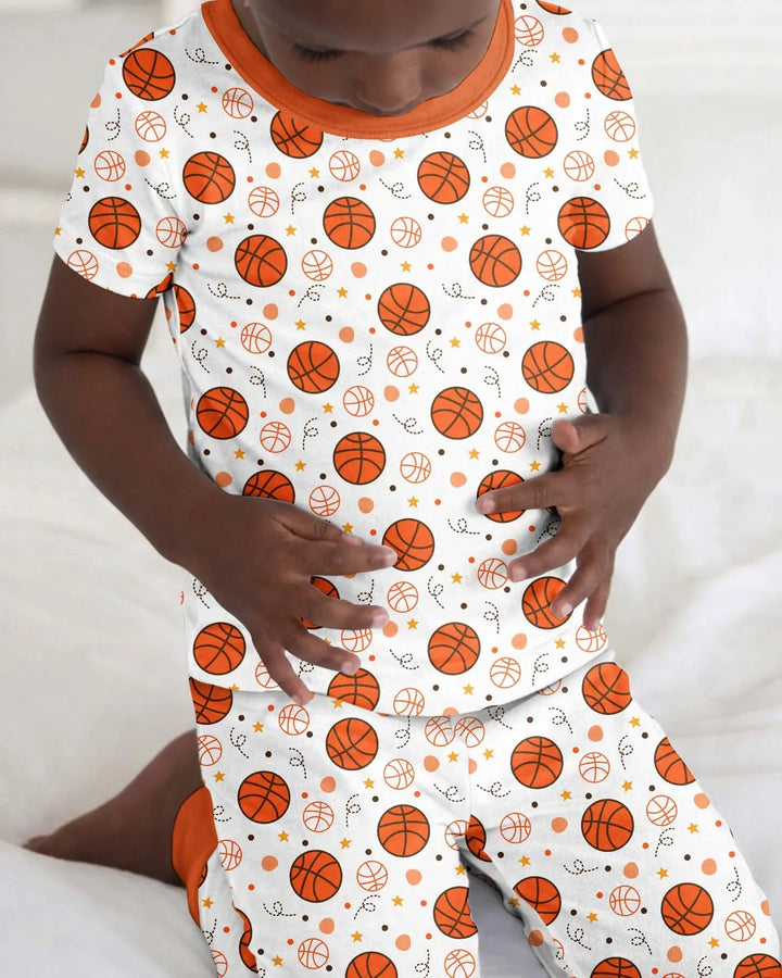 Orange Basketball Bamboo Two Piece Short Sleeve Pyjamas Set