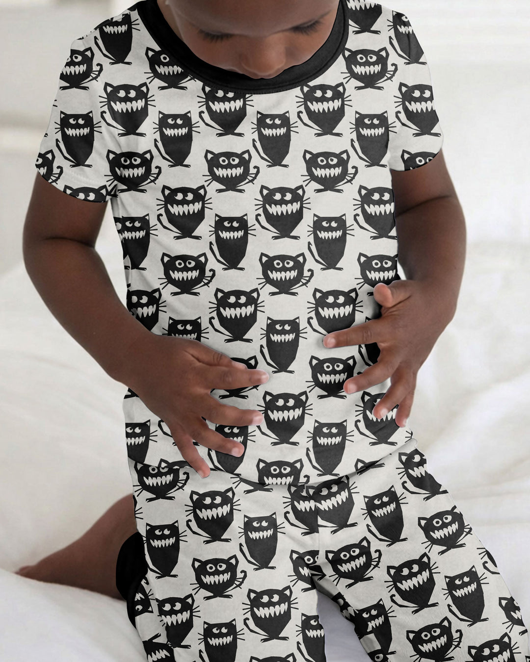 Halloween Monster Cats Bamboo Two Piece Short Sleeve Pajama Set