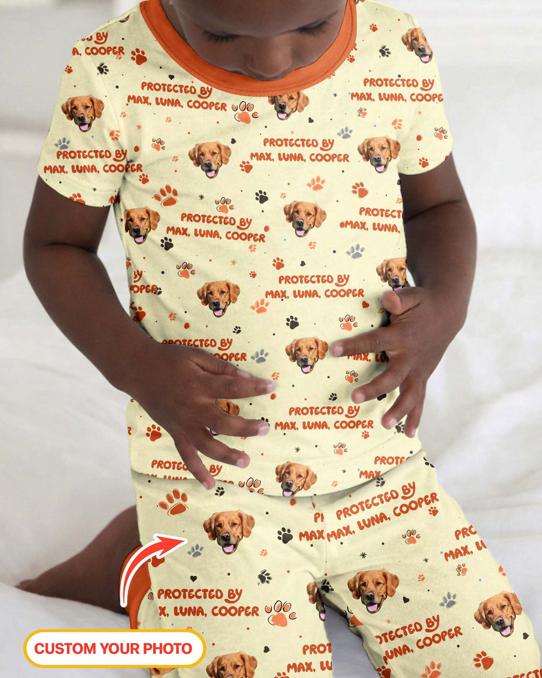 Custom Dog Photos "Protected By" Pawfect Pink Bamboo Two Piece Short Sleeve Pyjamas Set